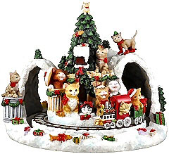 Christmas Cats Village Music Box
