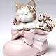 Cat Figurine Kitten In Shoe Figurine