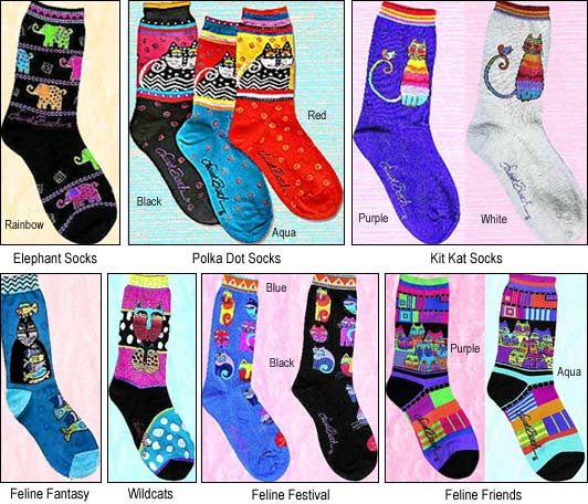 Laurel Burch Sock Shop Cat Socks, Cat Design Socks, Laurel Burch Sock Shop