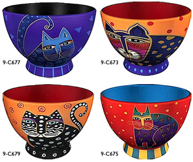 Feline Bowls, Cat Design Feline Bowls, Laurel Burch Feline Bowls